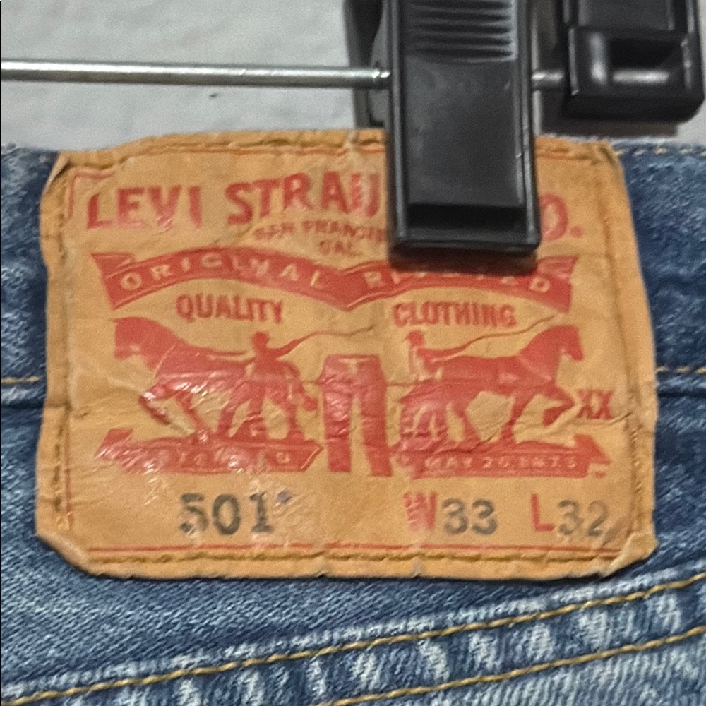 Levi’s 501 Button fly blue Straight-Leg Jeans with Medium Wash Sz 33 x32 - Picture 5 of 12